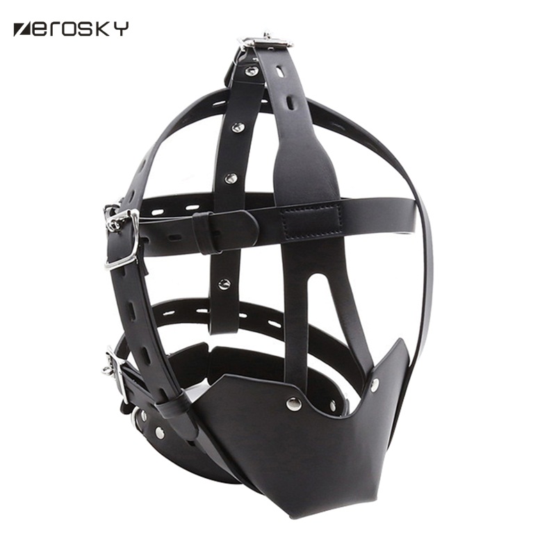 Zerosky PU Leather Head Harness Mouth Mask With Ball Mouth Gag Fetish Salve BDSM Bondage Restraint Sex Products For Couples