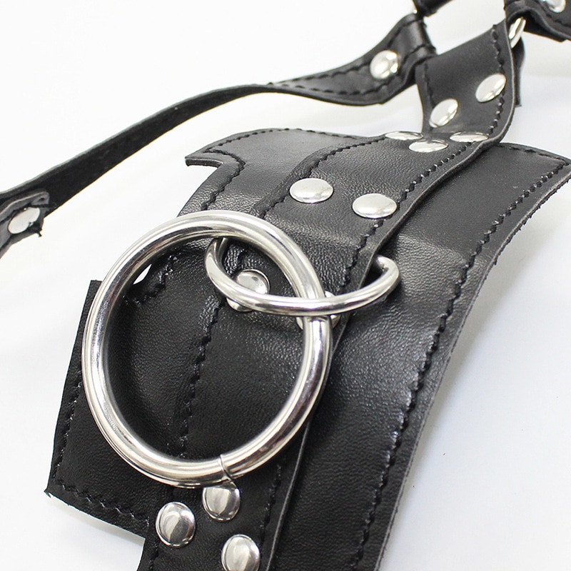 Gimp Fetish BDSM Bondage Muzzle Head Harness With Gag Ball PU Leather Half Head Restraints Mask Leash Chain Sex Toys For Adults