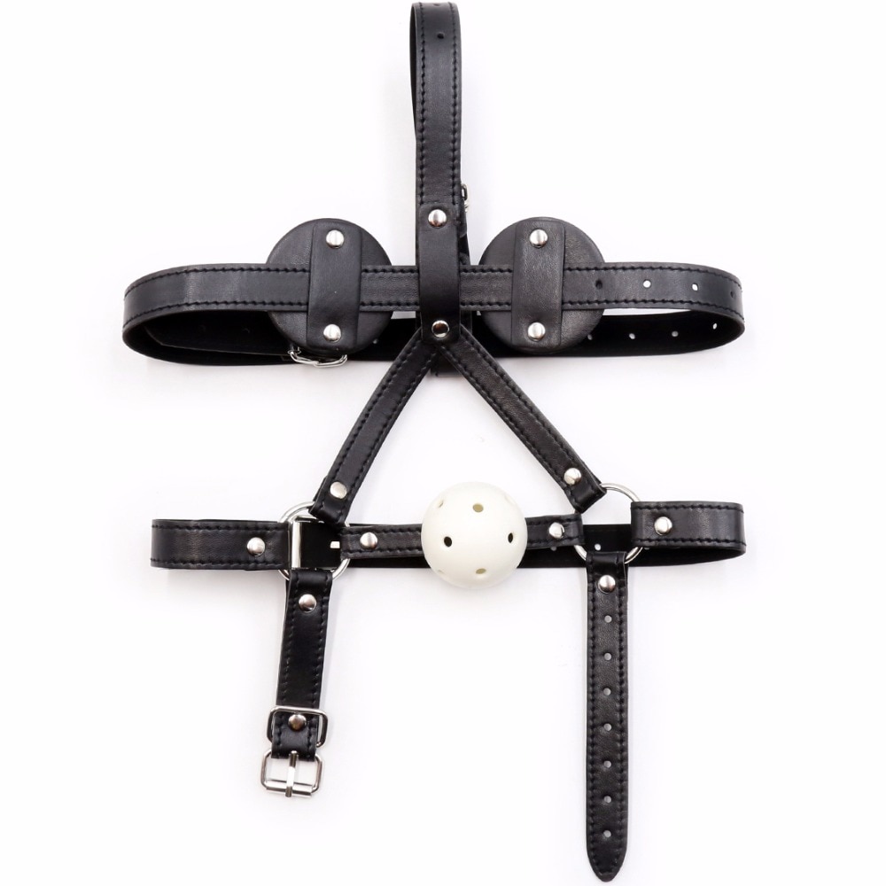 5cm ABS ball open mouth gag PU leather head harness bondage restraint eye mask adult fetish sex SM game toy for women men couple