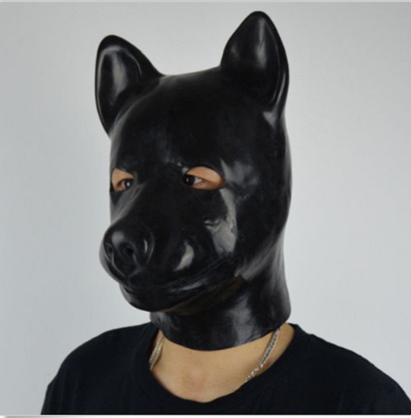 New extra thickness 1.6mm Latex rubber fetish animal mask with back zipper puppy slave dog hood solid nose