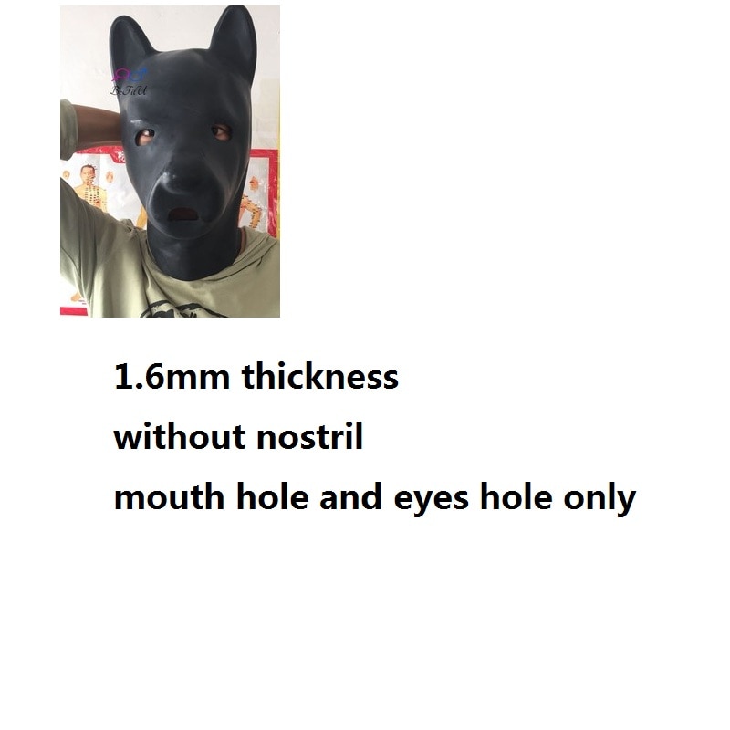 New extra thickness 1.6mm Latex rubber fetish animal mask with back zipper puppy slave dog hood solid nose