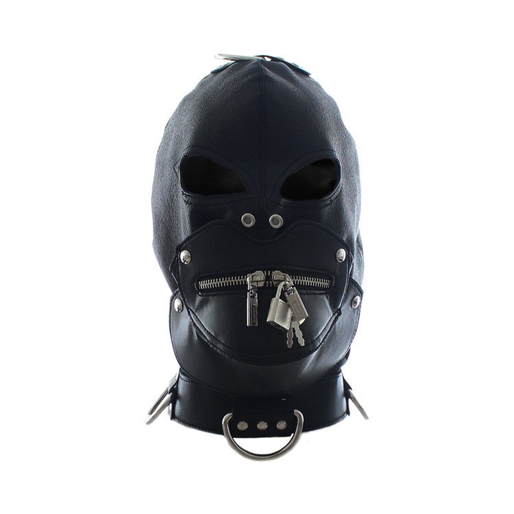 Fully enclosed leather mask hood headgear zipper lock mouth slave bdsm bondage restraints helmet adult games products for adults