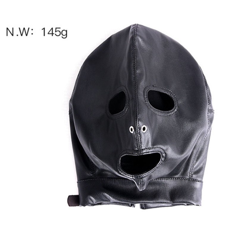2018 New Mask Hood High-grade PU Leather Lock Collar Halloween Headgear Mysterious Eye Face Mask Adult Game Sex Toys J10-1-44