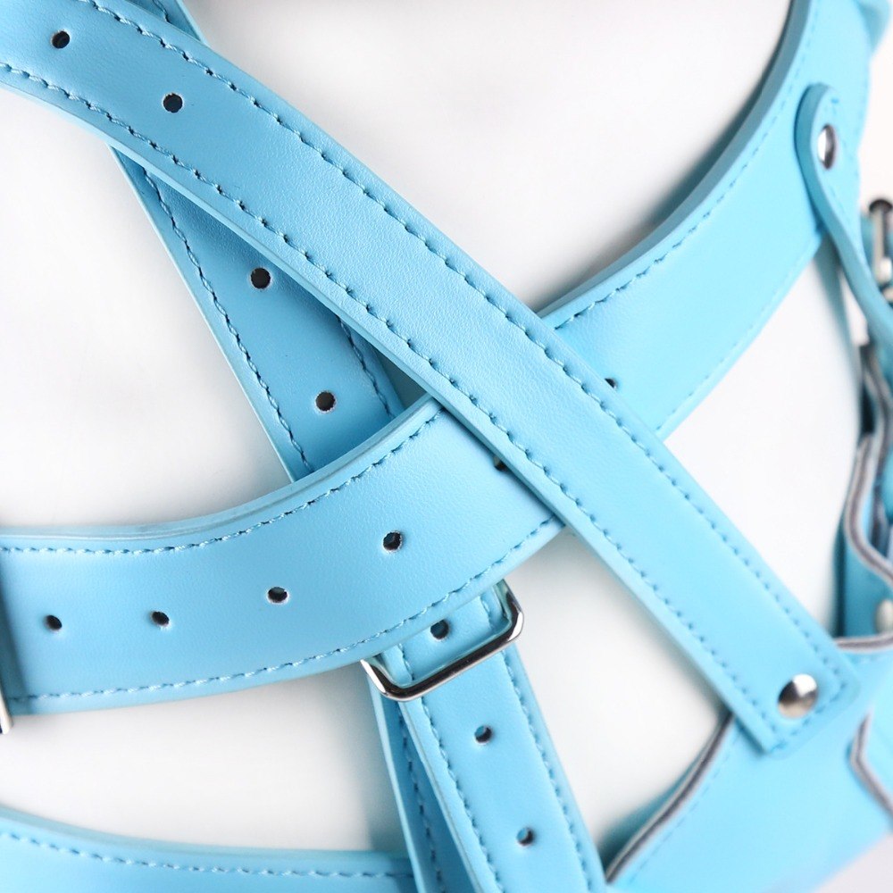 hot blue leather bondage harness sex mask with bdsm collar lock adult fetish mask sex toys for couples sex tools for sale