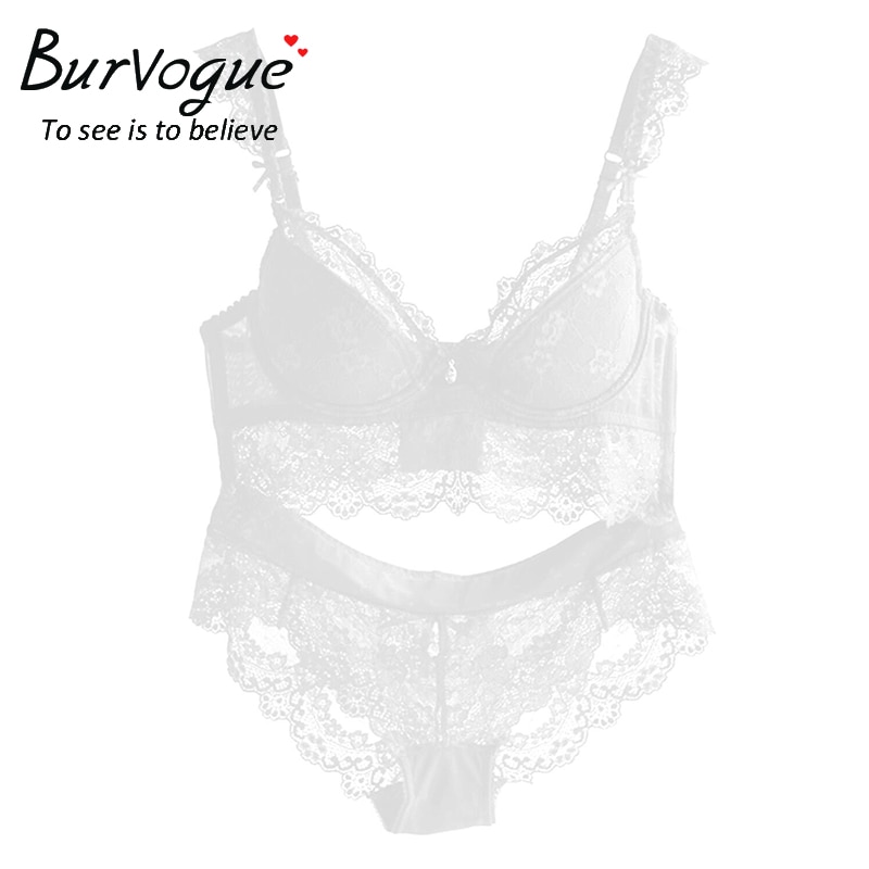 Burvogue New Lace Lingerie Bra Set Women Sexy Bra Set Push Up Bras Underwear Sets Plus size Adjustable Bras and Panties Set
