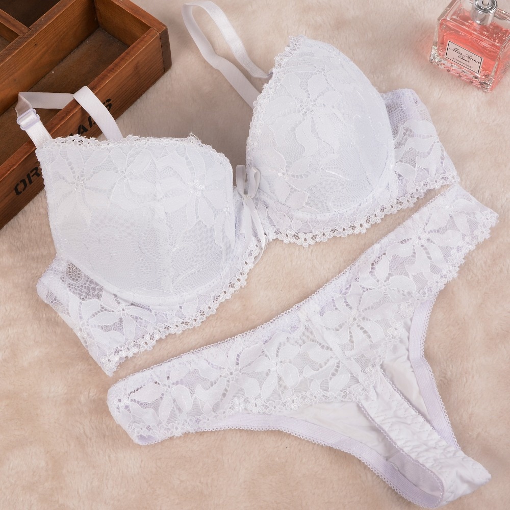 [Cheap]New 2019 Lace Embroidery Bra Set Women Plus Size Push Up Underwear Set Bra and Panty Set 32 34 36 38 ABC Cup For Female