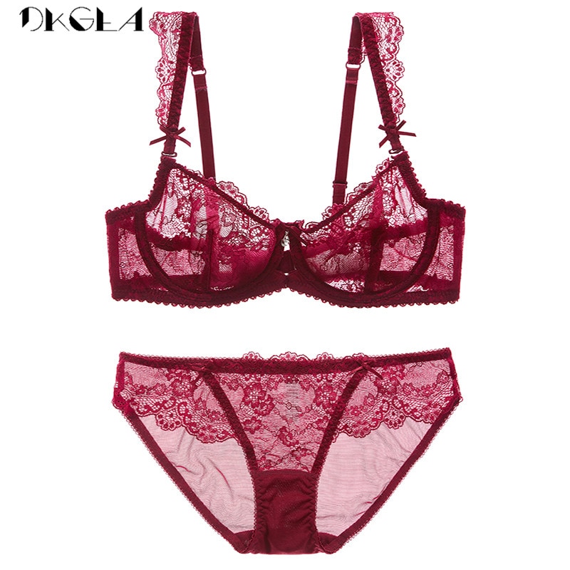 New Lace Bra Set Transparent Plus Size C D Cup Underwear Women Ultrathin Sexy Lingerie Set