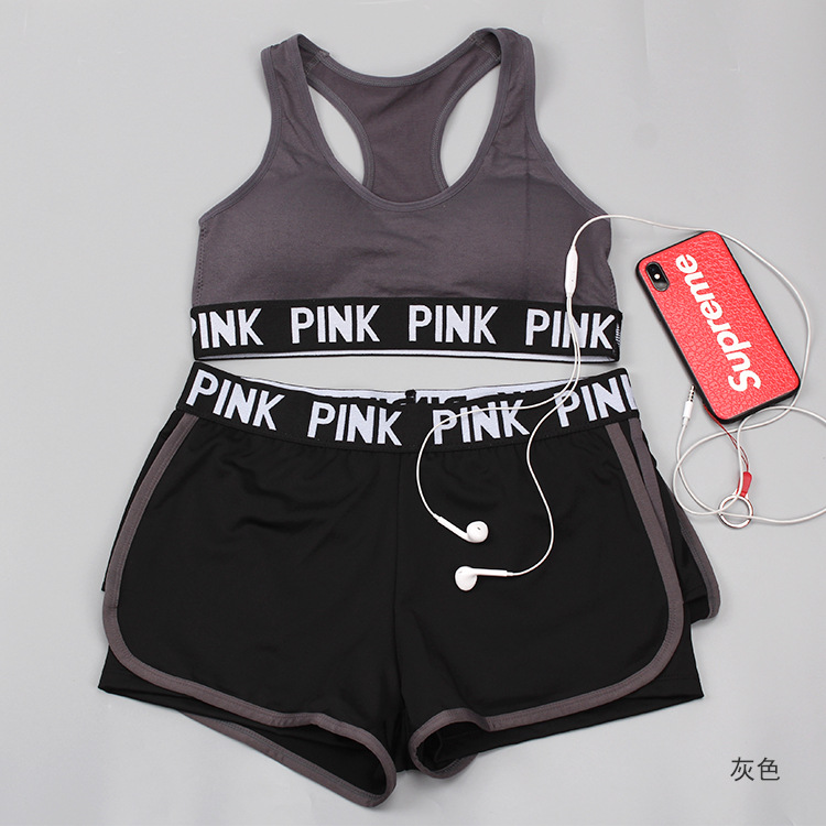 Women New Vs Secret Pink Letter Bra & Brief Shorts Lounge Underwear Work Out Fitness Wirekless Y-line Sexy Push Up  Bra Sets