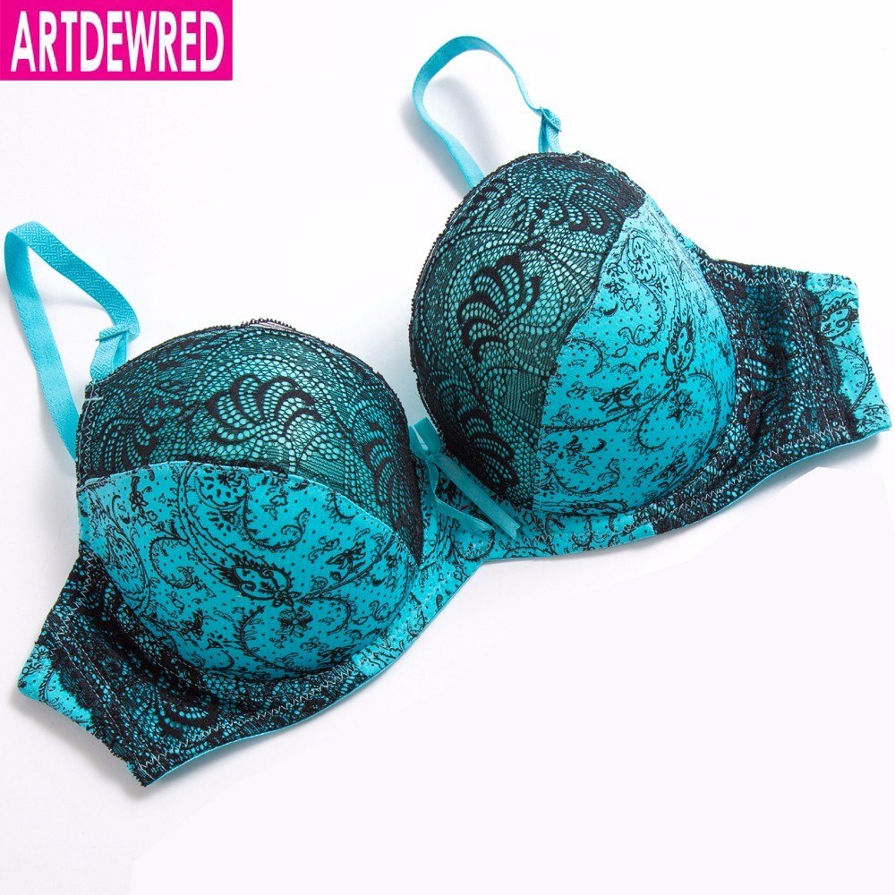 ARTDEWRED D E cup Lace Push Up bra for Plus Size Women 34 36 38 40 42 Women Large Cup Bras Brassiere Printing Style