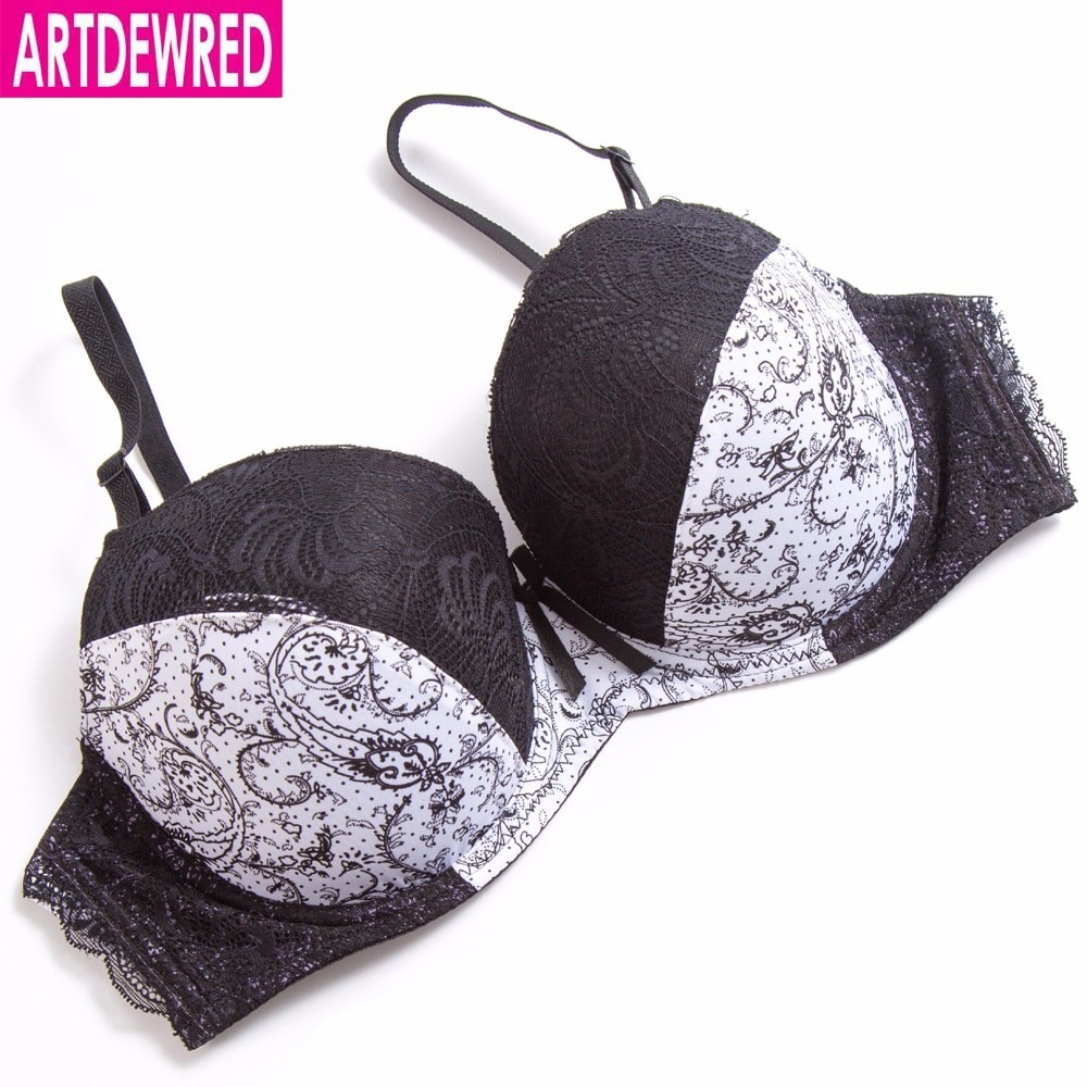 ARTDEWRED D E cup Lace Push Up bra for Plus Size Women 34 36 38 40 42 Women Large Cup Bras Brassiere Printing Style