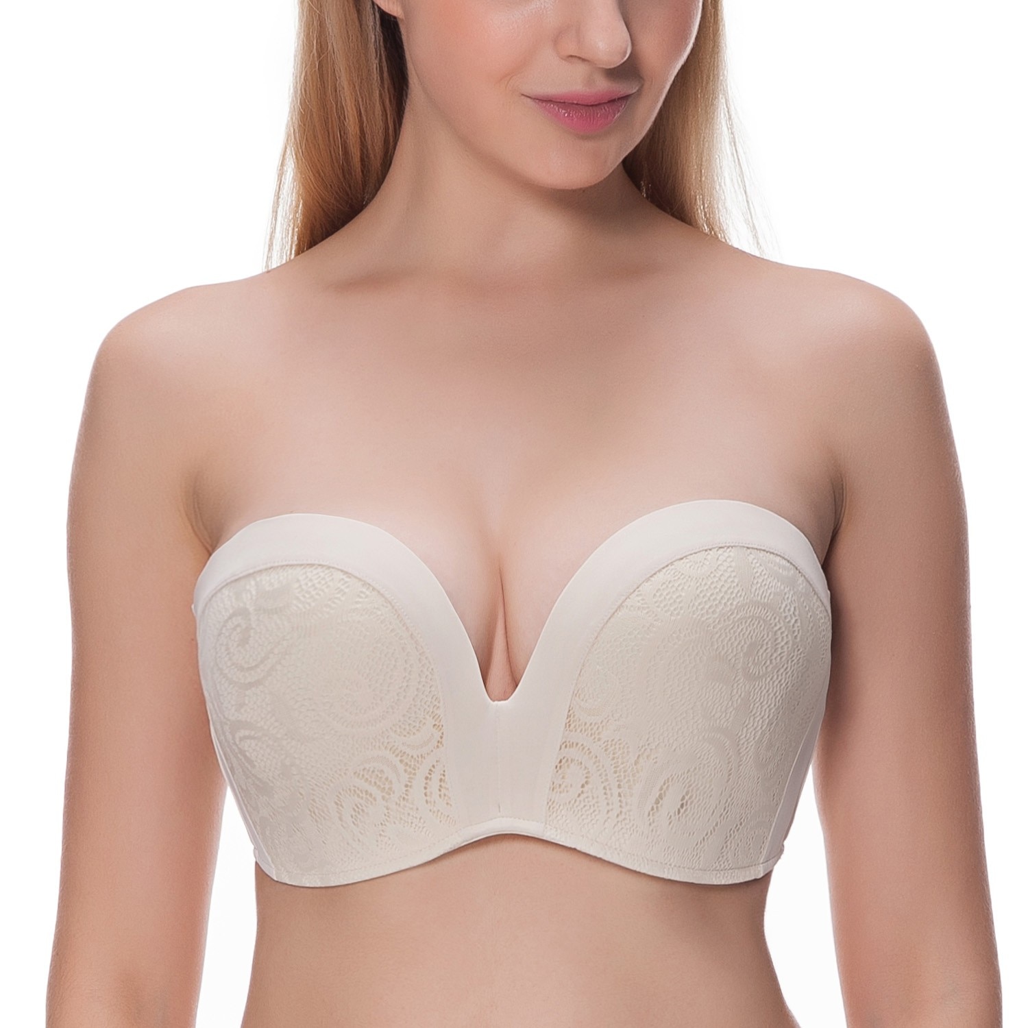 DELIMIRA Women's Slightly Lined Lift Great Support Lace Strapless