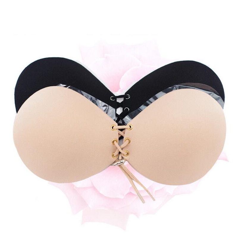 Women Self Adhesive Strapless Bandage Blackless Solid Bra Stick Gel Silicone Push Up women's underwear Invisible Bra