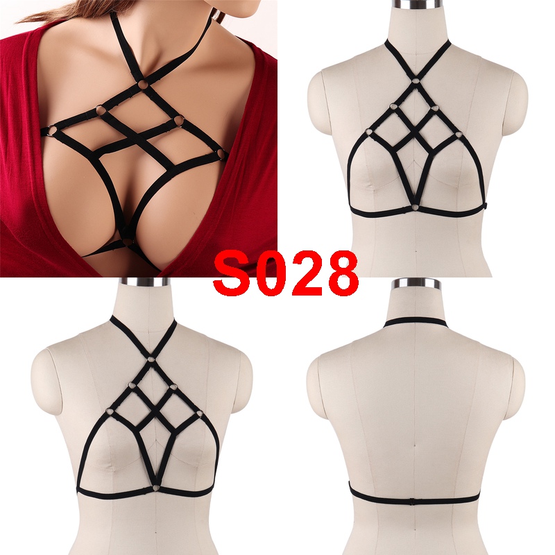 Body Harness Lingerie Belt Crop Tops Caged Harness Bra Black Sexy Hollow Out Elastic Adjust Strap Bra Dance Rave Wear for Women