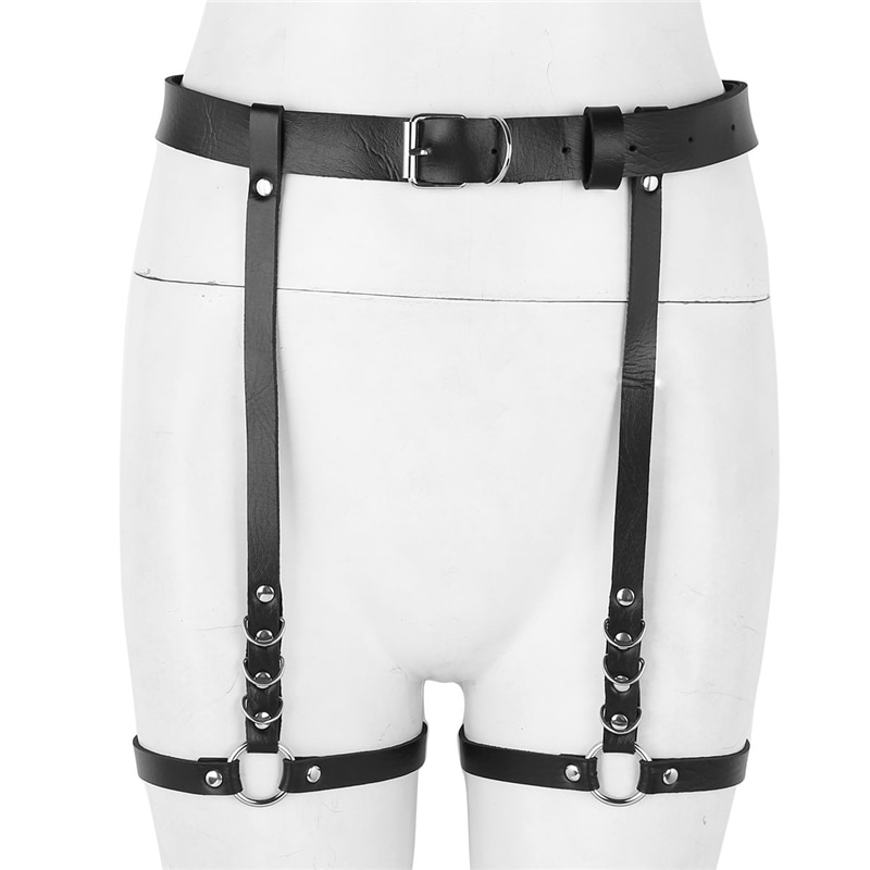 Harajuku Lingerie Sexy Hot Erotic Harness Belts Bondage Lingerie Suspender Belt Gothic Punk Style Pu Leather Harness Leg Garters
