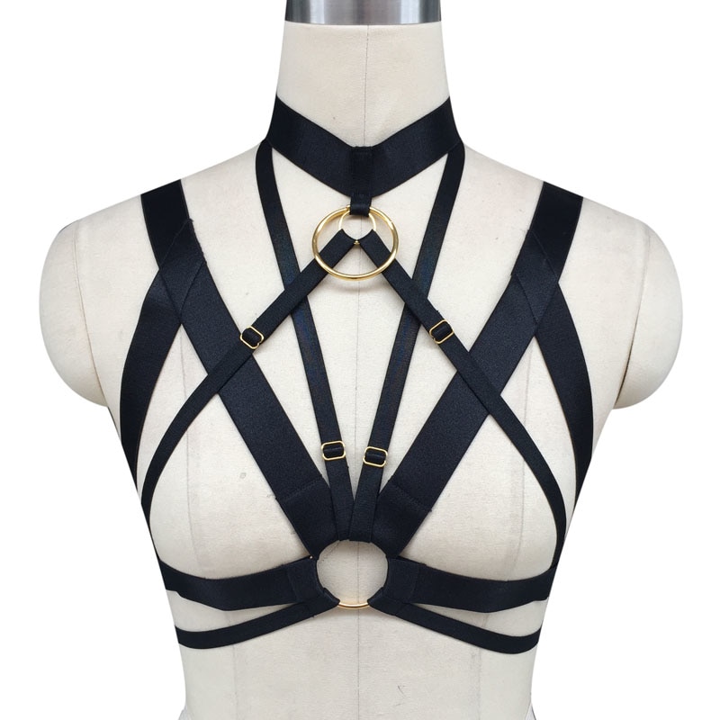 Hot Women harness Bra body crop top Spandex Adjust Cage bra harness Sexy body stocking Goth harajuku  harness belt  hand made