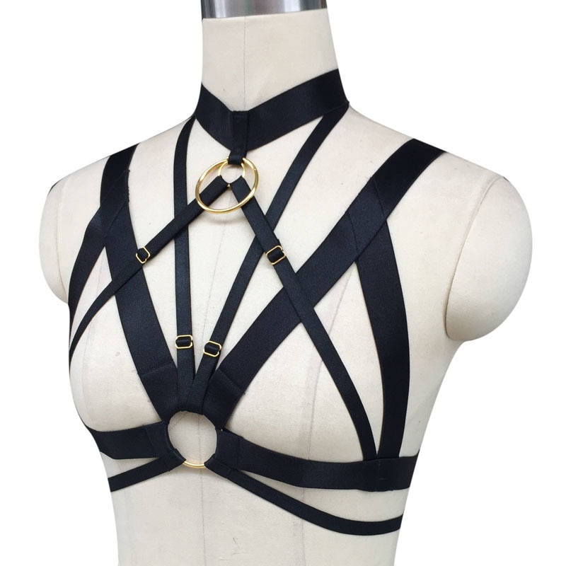 Hot Women harness Bra body crop top Spandex Adjust Cage bra harness Sexy body stocking Goth harajuku  harness belt  hand made