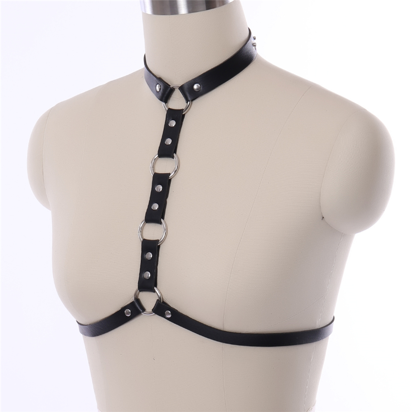 BODY BONDAGE New Neck Waist Pu Leather Harness belt of Women Black Sexy BDSM Bondage Chest Body Harness Bra Goth Dance underwear