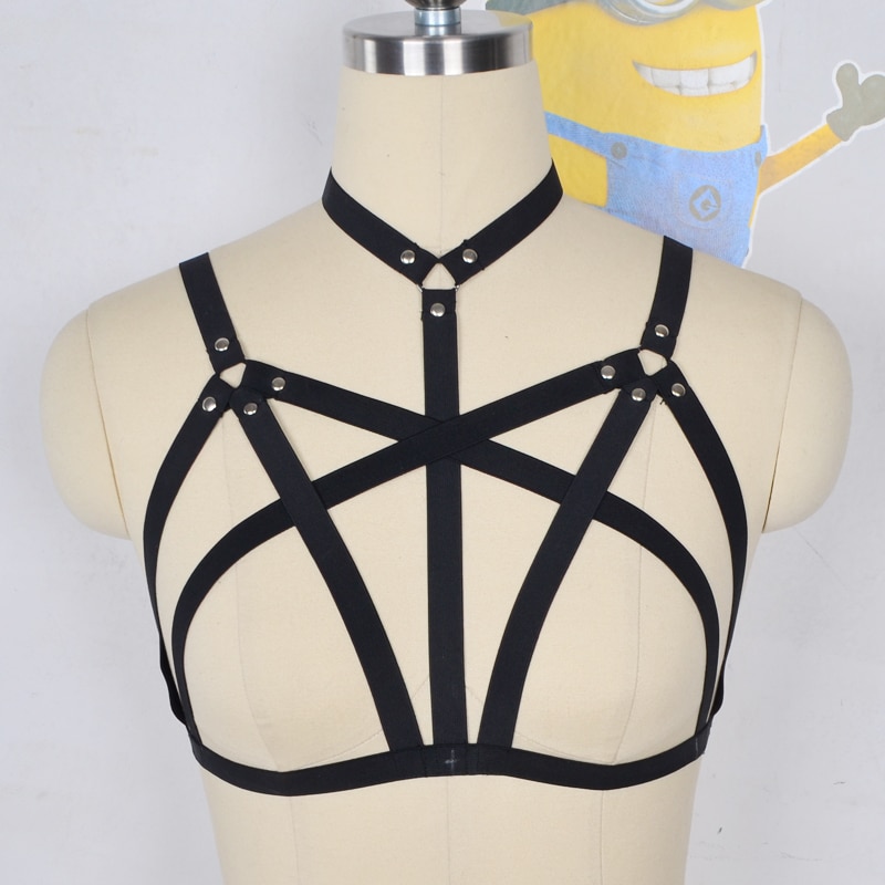 Womens Body Harness Cage Bra Set Bondage Lin