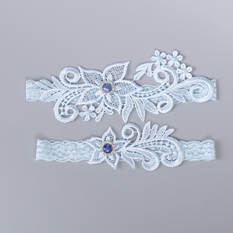 Wedding Garter Rhinestone Lace Flower Blue Sexy Garter Best