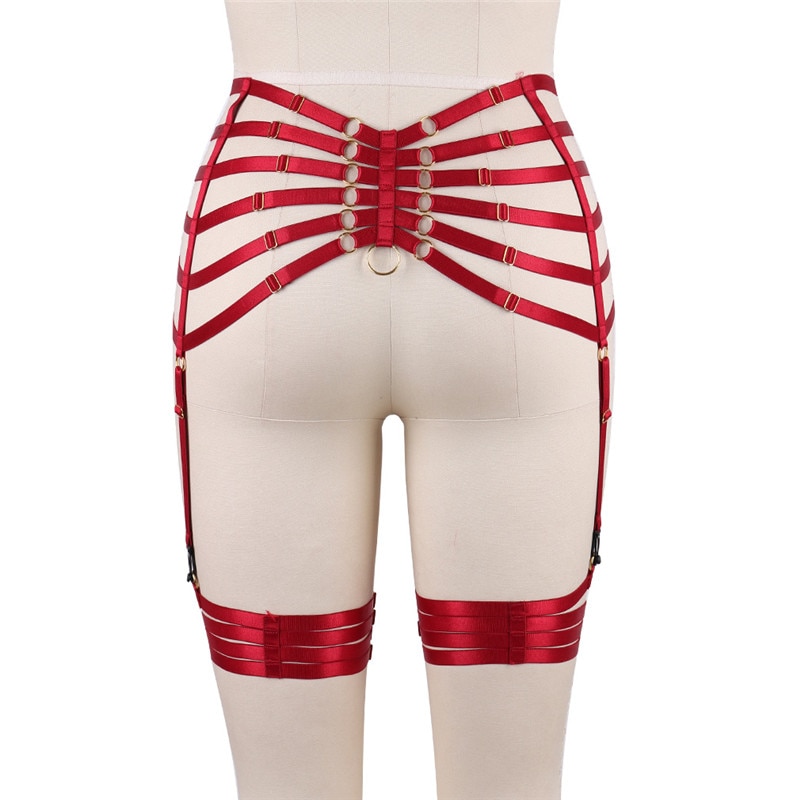 Red Garters Belt Body Harness Bondage Stockings Suspenders Belt Elastic Adjust Strap Lingerie