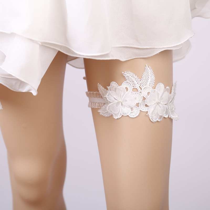 2018 Wedding Garters Rhinestone Lace white Embroidery Floral Sexy Garters 1 pcs for Women/Bride Thigh Ring Bridal Leg Garter