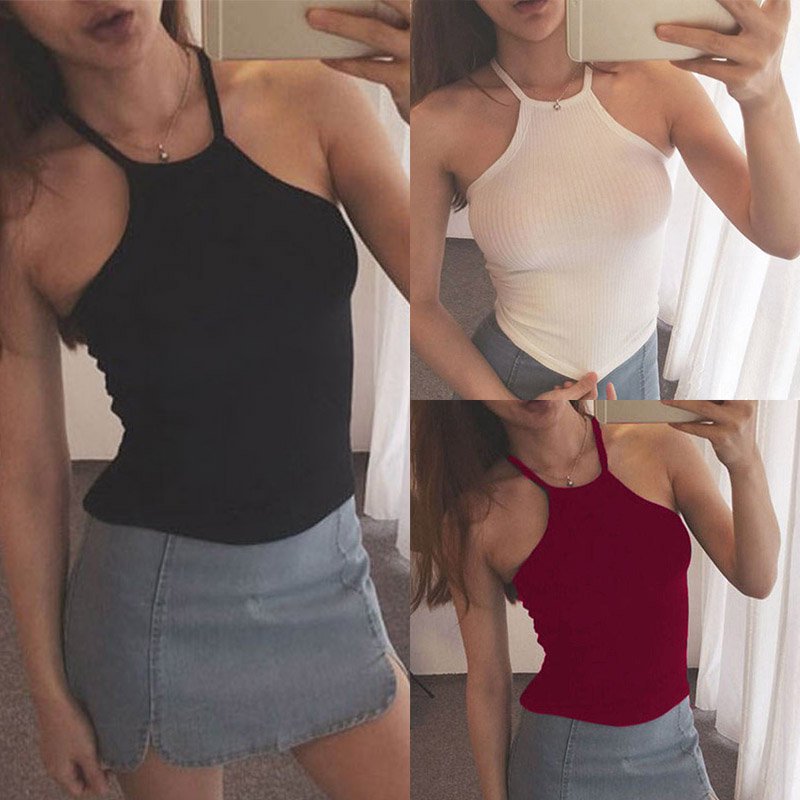 Bandage Halter Tank Tops Camisole Sexy Women Cut Out White Crop Top Crochet Cropped tops Female