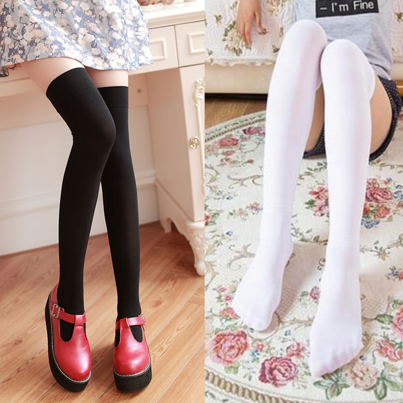 High Knee Socks Women's Thigh High White Black Stockings Black Over Knee Stockings for School Girls Ladies Long Stocking 2color