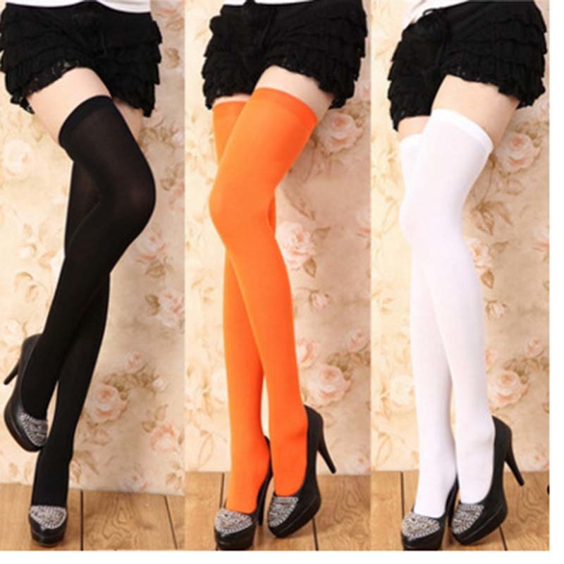 13Colors Sexy Black Red Blue Pink Green Thigh High Stockings Women Solid Color Over Knee Long Thin Stockings without Pants