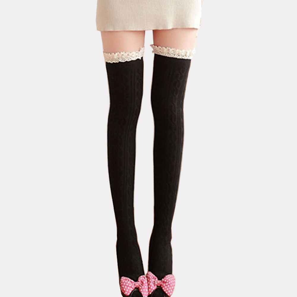 New Fashion Candy Colors Striped Thigh High Stockings Women Lace Sexy Cotton Stocking Autumn spring Knee Socks Over The Knee