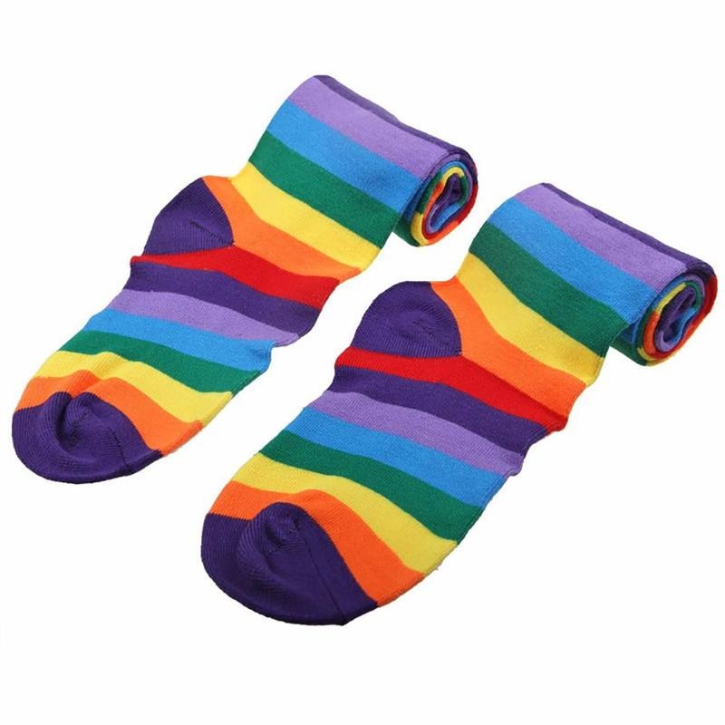 BTLIGE Rainbow Women Socks Knee High Socks Women Girls Over Knee Leg Warmer Soft Knit Sock Clothing Accessories Dropship