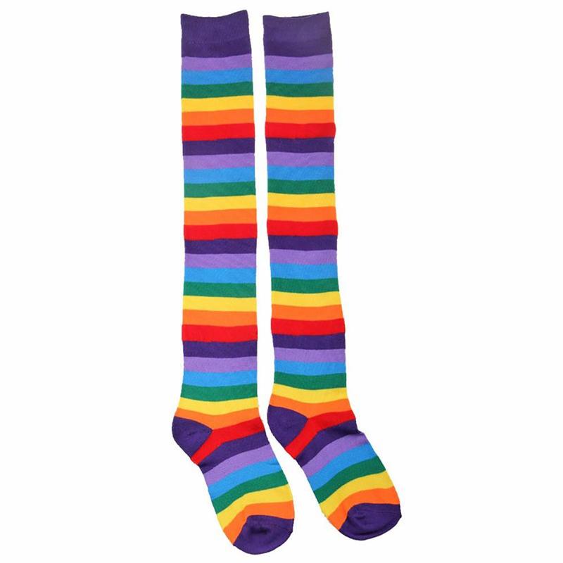 BTLIGE Rainbow Women Socks Knee High Socks Women Girls Over Knee Leg Warmer Soft Knit Sock Clothing Accessories Dropship