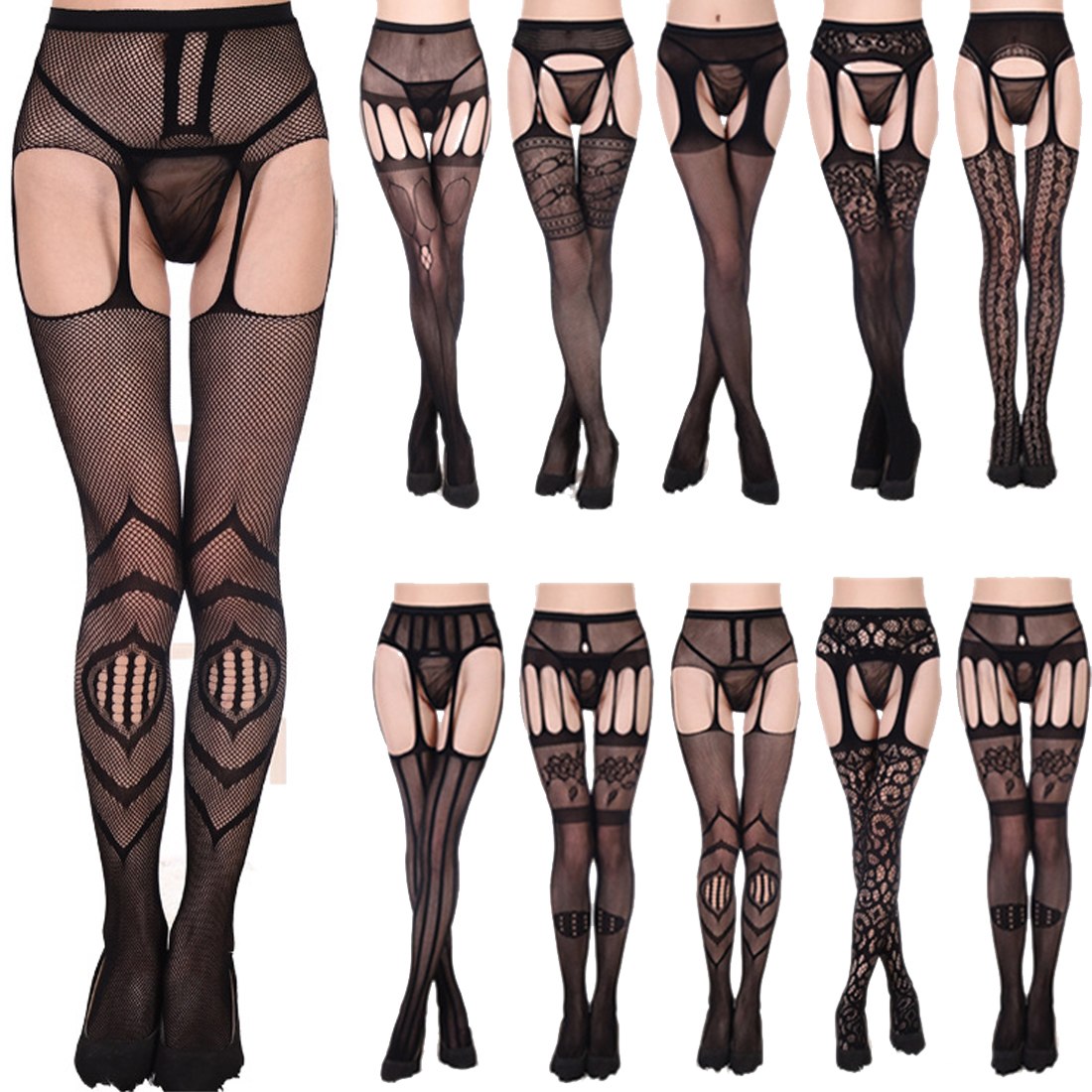 Hot Fashion Sexy Design Lace Garter Transparent Black Fishnet Stockings Sheer Tight Embroidery Pantyhose Net Lace Tight Slim