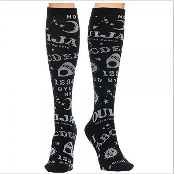 Free Shipping Thigh High Long Socks of 2016 Fall for Women Ladies Black Color  Fashion Letter Pattern Ouija board