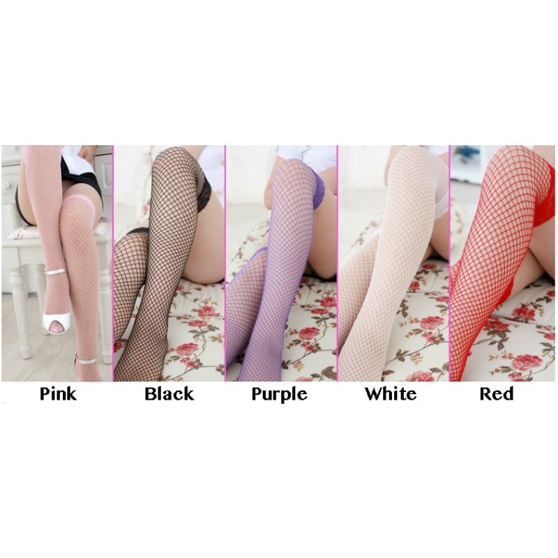 Women Sexy Lace Top Stay Up Thigh High Stockings Hosiery Hollow Out Mesh Nets Fishnet Stockings Pantyhose S/M/L Holes 5 Colors