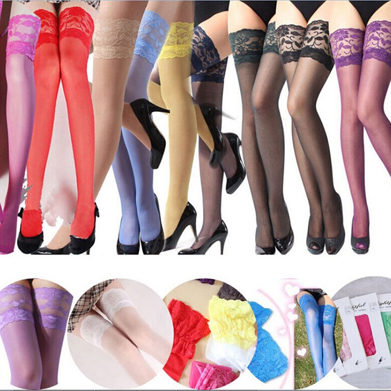Red Women Ladies Black Noir Sexy Lace Top Sheer Stay Up Tights Leg Warmers High Stockings Pantyhose Breathable Fashion 2019