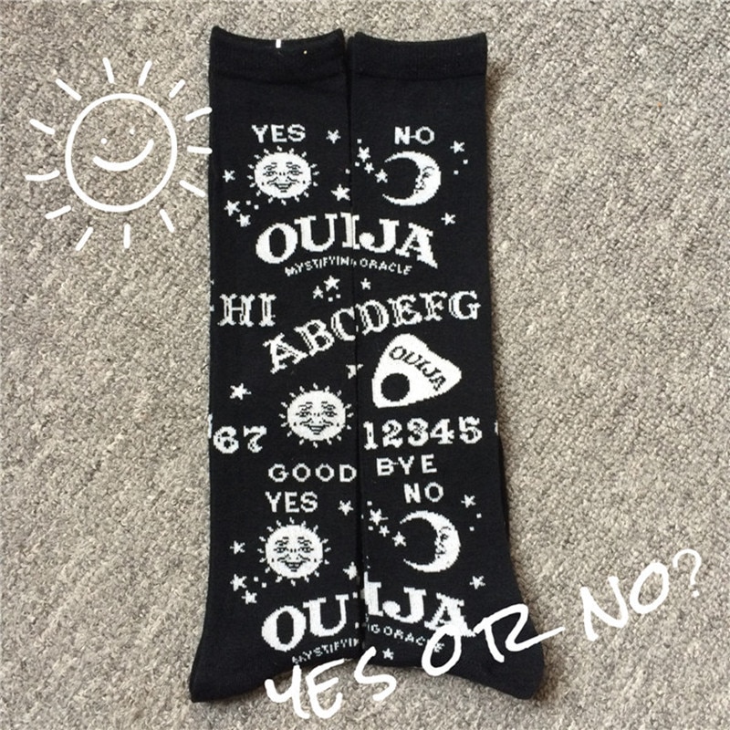 Free Shipping Thigh High Long Socks Women Ladies Black Color Over The Knee Fashion Letter Pattern Ouija Board  Rainbow Japanese