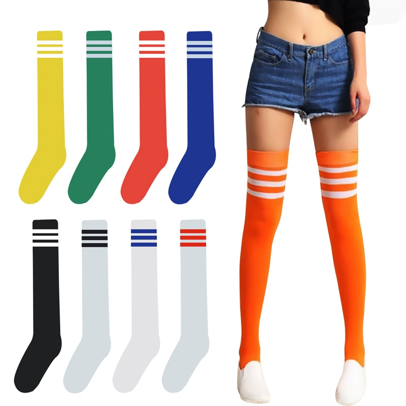 Fashion Striped Over Knee Socks Women Cotton Thigh High Over The Knee Stockings