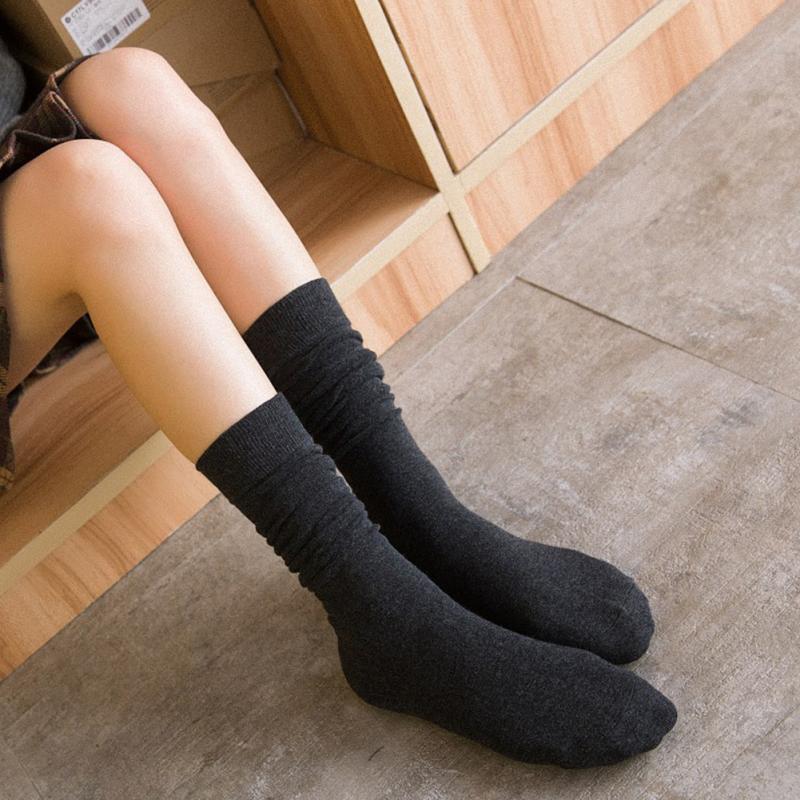 1 Pair Women's Socks Autumn Winter Fashion Long Socks Preppy Style Knee Socks Solid Color High Elastic
