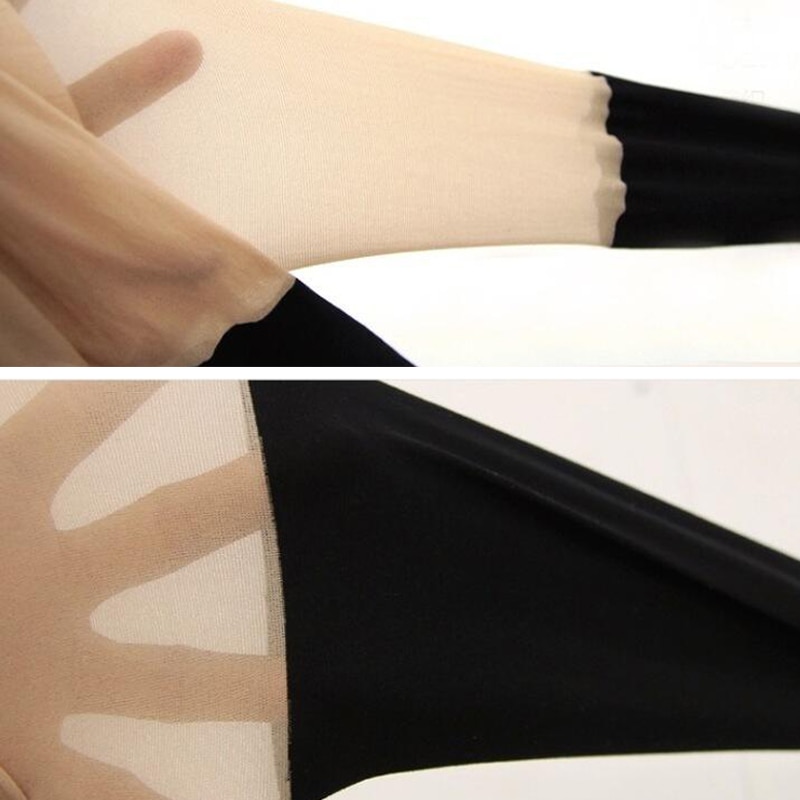 Sexy Women Tights Over Knee Double Stripe Sheer Black Temptation Sheer Mock Suspender Patchwork Pantyhose Tights