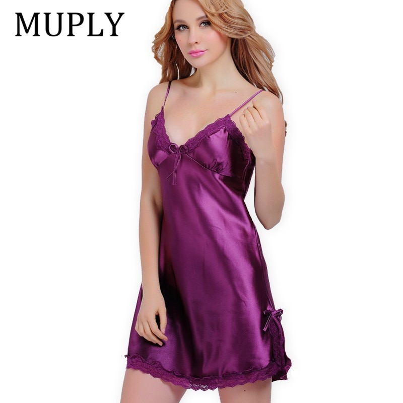 Ladies Sexy Silk Satin Night Dress Sleeveless Nighties V Neck Nightgown