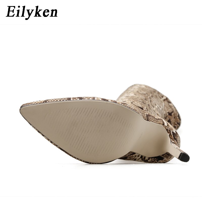 Eilyken Winter Fashion Snake grain Pu Leather Boots Women Knee High Boot Female Sexy High Heels Ladies Pointed Toe Party Shoes