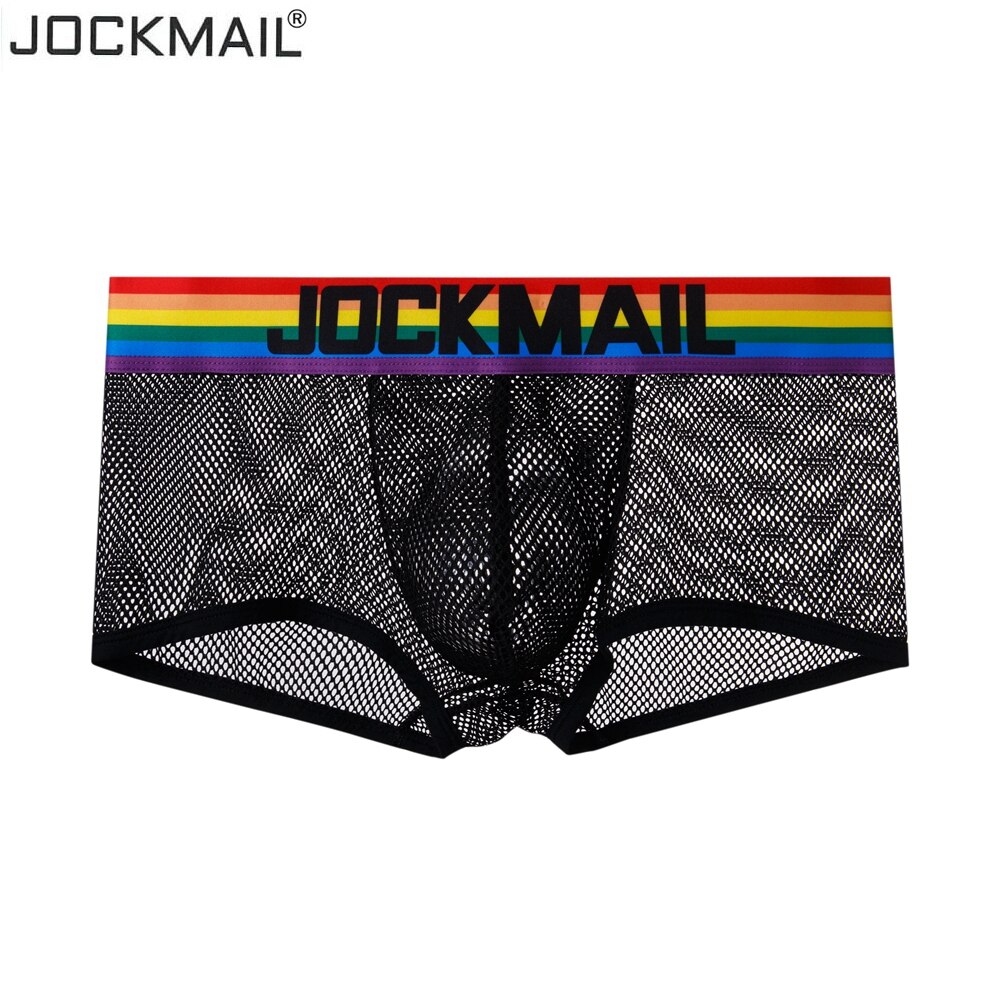 JOCKMAIL Men Briefs Underwear Sexy Breathable Rainbow Stripes Underpants Mesh Underwear Shorts Cueca Gay Male Panties Hot