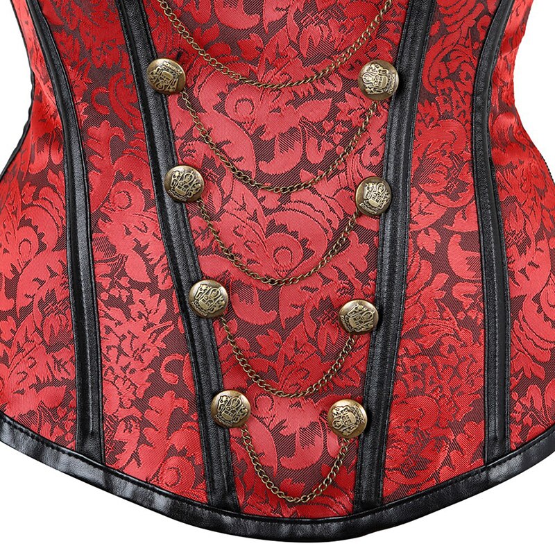 Wechery Corselet Corset  Steampunk Gothic Cut Out Bustier Vintage Black Red Floral Top for Women Short Sleeve Costume Clothing