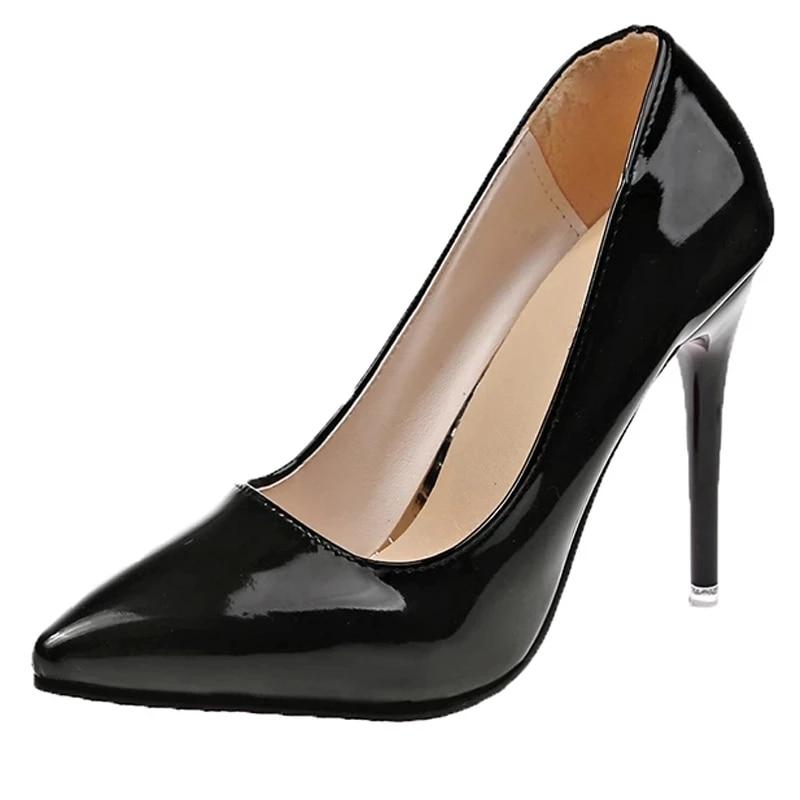 Aphixta 11.5cm Office Thin Heels Pumps Women Shoes Pointed Toe Patent Leather Wedding Dress Shoes Woman Chaussures Femme