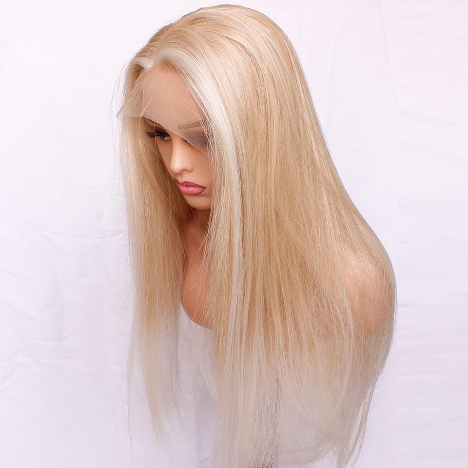 Blonde Lace Front Synthetic Wigs Silky Straight Highlight Color T Part Scalp Top Closure Wigs With Baby Hair