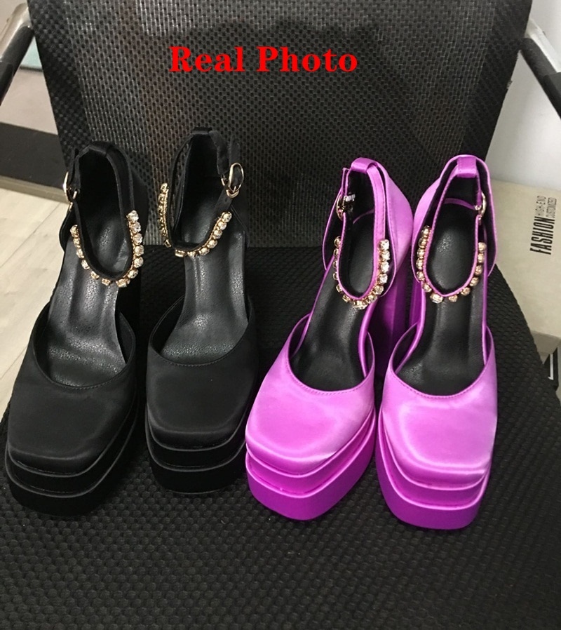 2021 New Brand Women Sandals Summer Shoes Sexy Thick High Heels Platform Black Red Yellow Dress Party Wedding Shoes Woman Pumps