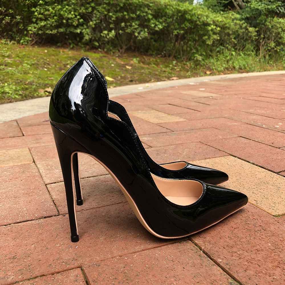 Veowalk Pink Curl Upper Women Patent Pointed Toe Stiletto High Heels Sexy Ladies Party Dress Shoes Club Dance Pumps Plus Size