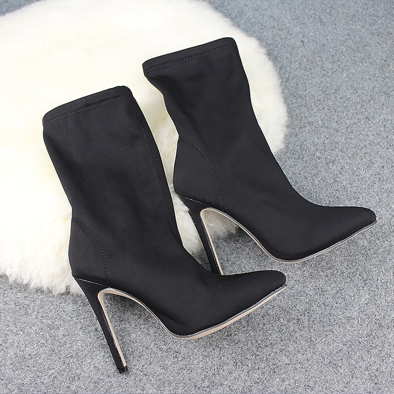 Women heel Shoes Pointed Toe Elastic Boots Candy Color Cloth Boots High Heel Socks Boots Thin High Heels Women Pumps Size 35-43