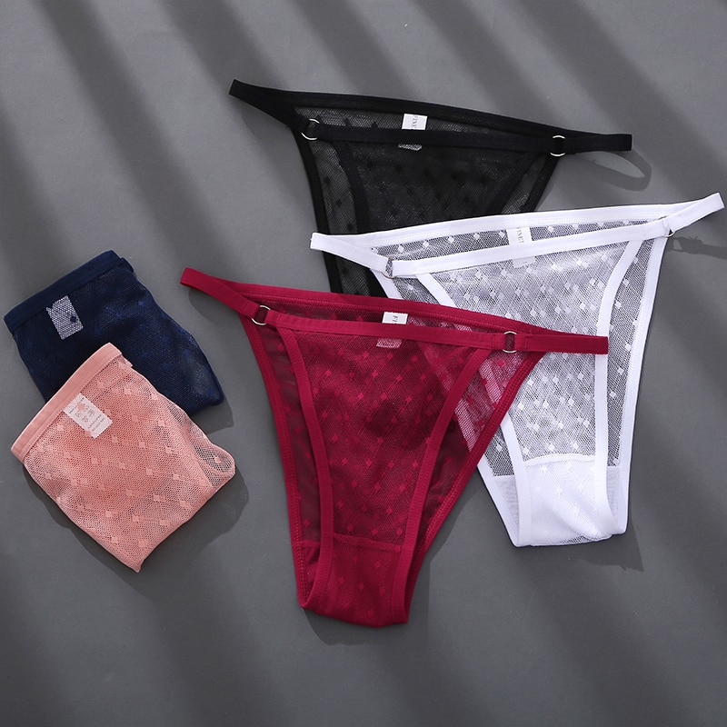 FINETOO 3PCS/Set Sexy Floral Transparent Women Thongs G-string Lingerie Lace Panties Low-Waist Femme Girls Briefs Mesh Pantys