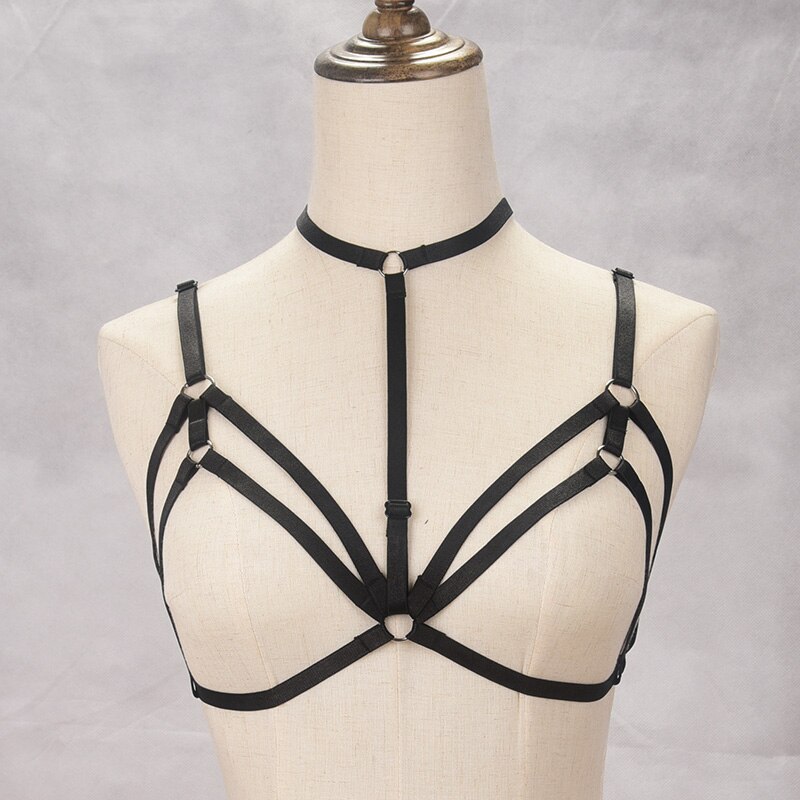 Cheapest Body Cage Bondage Harness Women Sexy Lingerie 90s Black Body Harness Belt Gothic Crop Tops Cage Bralette Fetish Harness